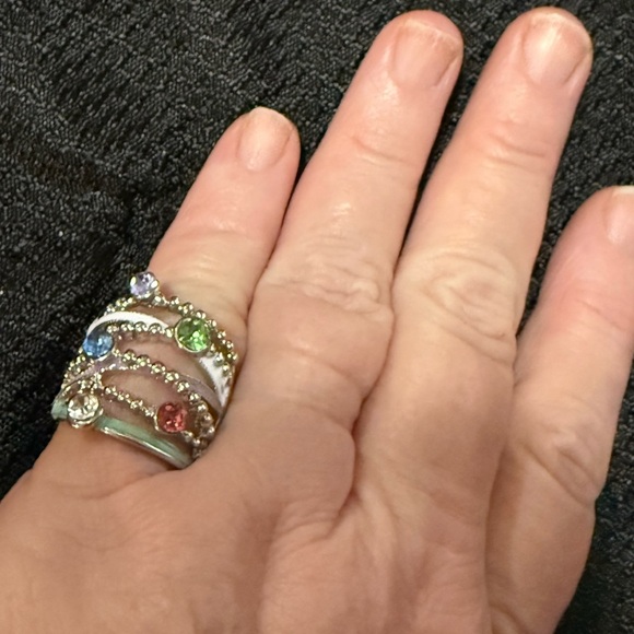 Elegant Multi-Color Gemstone Silver Plated Ring size 7.5 - Picture 2 of 5